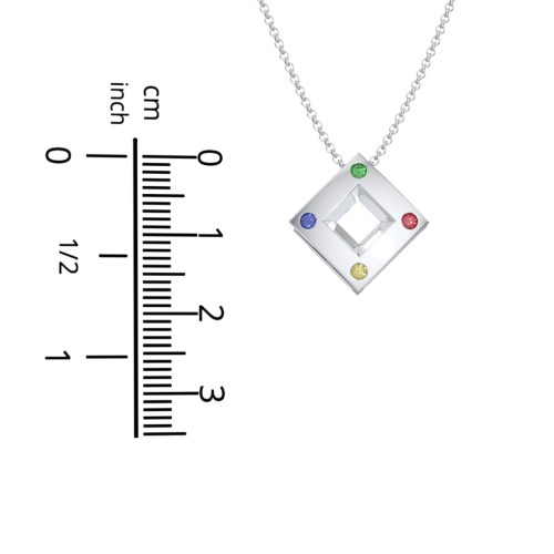 Men's Floating Square Pendant Necklace With Birthstones – Sterling Silver with Blue Sapphire