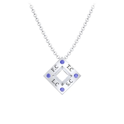 Men's Floating Square Pendant Necklace With Birthstones – Sterling Silver with Blue Sapphire