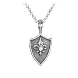 Men's Fleur-de-lis Hero Shield Pendant with Gemstone