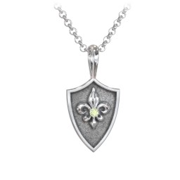 Men's Fleur-de-lis Hero Shield Pendant with Gemstone in 925 Sterling Silver with Peridot