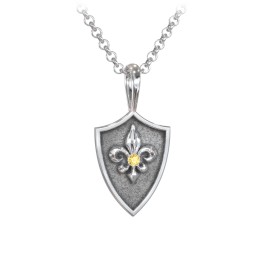 Men's Fleur-de-lis Hero Shield Pendant with Gemstone in 925 Sterling Silver with Citrine