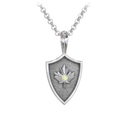 Men's Maple Leaf Hero Shield Pendant with Gemstone in 925 Sterling Silver with Peridot