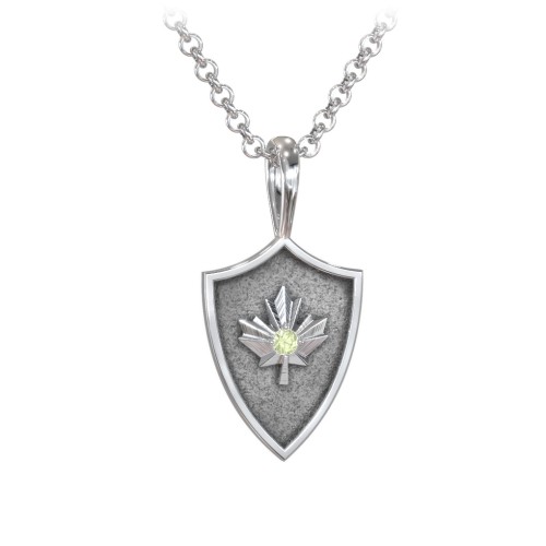 Men's Maple Leaf Hero Shield Pendant with Gemstone – Sterling Silver with Peridot
