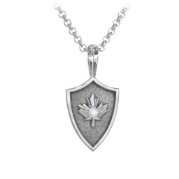 Men's Maple Leaf Hero Shield Pendant with Gemstone in 925 Sterling Silver with Aquamarine