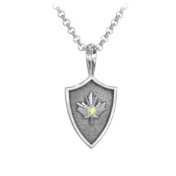Men's Maple Leaf Hero Shield Pendant with Gemstone in 925 Sterling Silver with Peridot