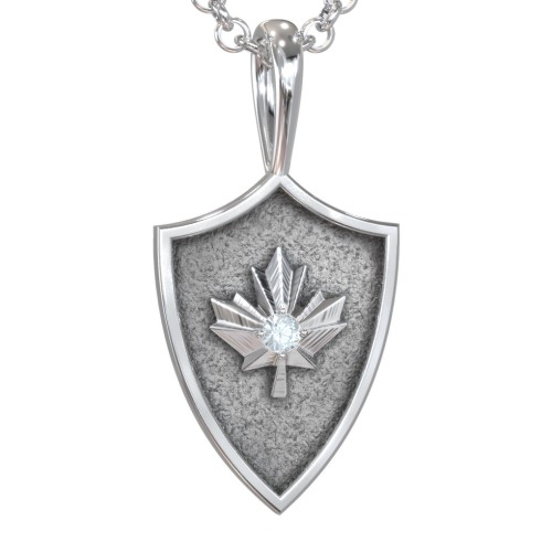 Men's Maple Leaf Hero Shield Pendant with Gemstone – Sterling Silver with Aquamarine