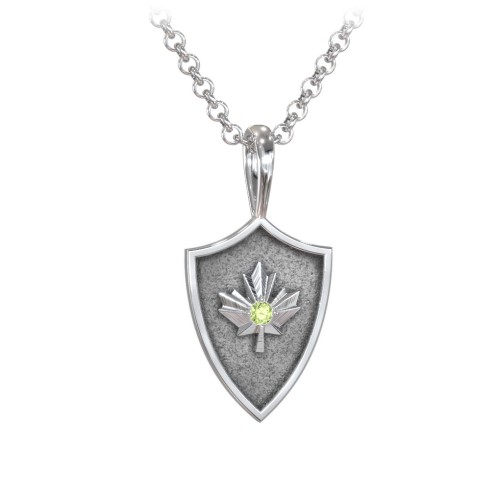 Men's Maple Leaf Hero Shield Pendant with Gemstone – Sterling Silver with Peridot