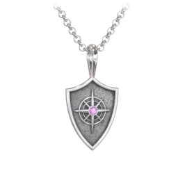 Men's Compass Hero Shield Pendant with Gemstone