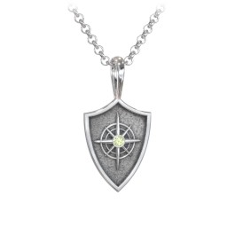Men's Compass Hero Shield Pendant with Gemstone in 925 Sterling Silver with Peridot