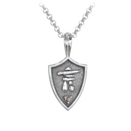 Men's Inukshuk Hero Shield Pendant with Gemstone