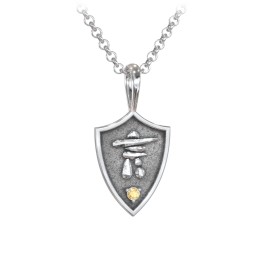 Men's Inukshuk Hero Shield Pendant with Gemstone