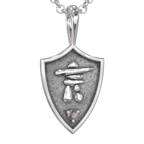 Men's Inukshuk Hero Shield Pendant with Gemstone