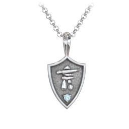 Men's Inukshuk Hero Shield Pendant with Gemstone in 925 Sterling Silver with Blue Topaz