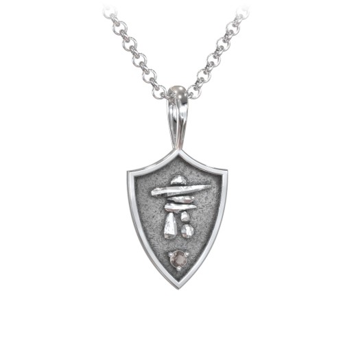 Men's Inukshuk Hero Shield Pendant with Gemstone – Sterling Silver with Smokey Quartz