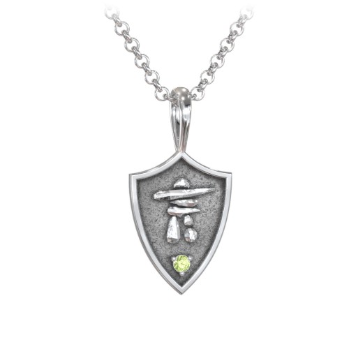 Men's Inukshuk Hero Shield Pendant with Gemstone – Sterling Silver with Peridot