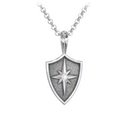 Men's Starburst Hero Shield Pendant with Gemstone