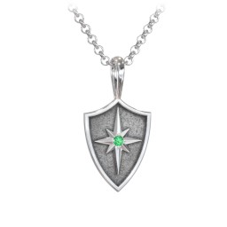 Men's Starburst Hero Shield Pendant with Gemstone