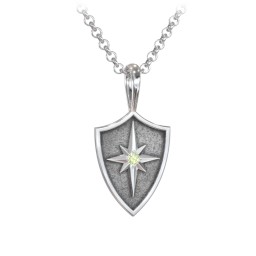 Men's Starburst Hero Shield Pendant with Gemstone in 925 Sterling Silver with Peridot