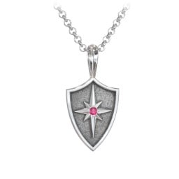 Men's Starburst Hero Shield Pendant with Gemstone