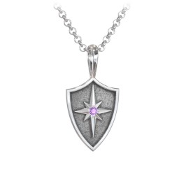 Men's Starburst Hero Shield Pendant with Gemstone in 925 Sterling Silver with Amethyst