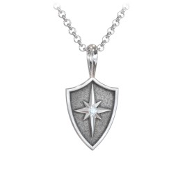 Men's Starburst Hero Shield Pendant with Gemstone in 925 Sterling Silver with Aquamarine