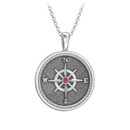 Men's Engravable Compass Necklace with Gemstone