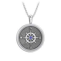 Men's Engravable Compass Necklace with Gemstone