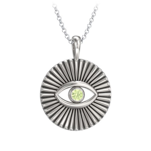 Men's Evil Eye Disc Necklace with Gemstone – Sterling Silver with Peridot