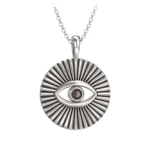 Men's Evil Eye Disc Necklace with Gemstone – Sterling Silver with Smokey Quartz
