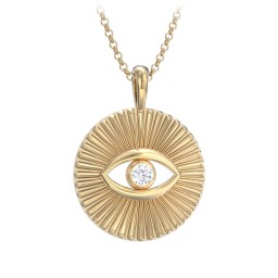 Men's Evil Eye Disc Necklace with Gemstone in 10K Solid Yellow Gold with Diamond