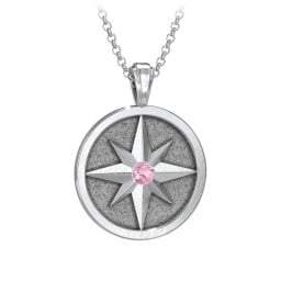 Men's Engravable North Star Disc Necklace with Gemstone
