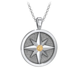 Men's Engravable North Star Disc Necklace with Gemstone