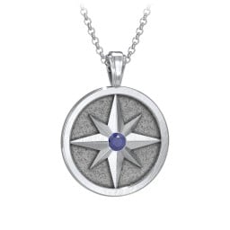 Men's Engravable North Star Disc Necklace with Gemstone