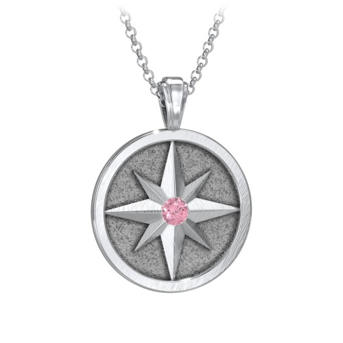 Men's Engravable North Star Disc Necklace with Gemstone – Sterling Silver with Pink Tourmaline