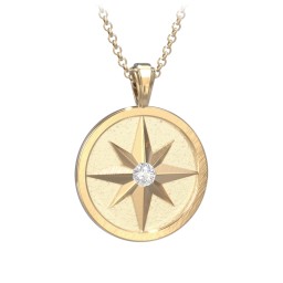 Men's Engravable North Star Disc Necklace with Gemstone in 10K Solid Yellow Gold with Diamond