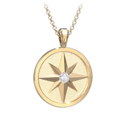 Men's Engravable North Star Disc Necklace with Gemstone – 10K Yellow Gold with Diamond