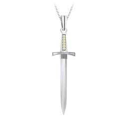 Men's Engravable Sword Necklace with Accent Stones