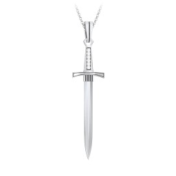 Men's Engravable Sword Necklace with Accent Stones in 925 Sterling Silver with Diamond