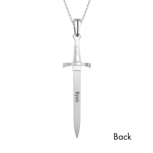 Men's Engravable Sword Necklace with Accent Stones – Sterling Silver with Diamond