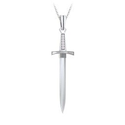 Men's Engravable Sword Necklace with Accent Stones in 925 Sterling Silver with White Premium Zirconia