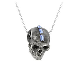 Men's Skull Necklace with Baguette Gemstone Mohawk