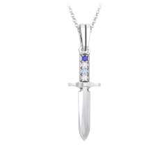 Men's Engravable Dagger Necklace with Gemstones – Sterling Silver with Blue Sapphire, Cubic Zirconia, and Blue Topaz