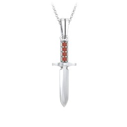 Men's Engravable Dagger Necklace with Gemstones in 925 Sterling Silver with Garnet