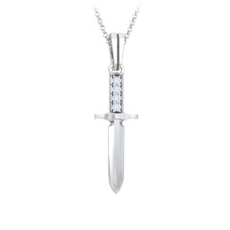 Men's Engravable Dagger Necklace with Gemstones in 925 Sterling Silver with Aquamarine
