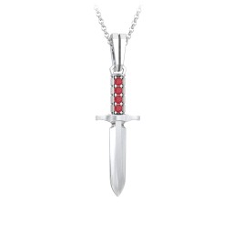 Men's Engravable Dagger Necklace with Gemstones in 925 Sterling Silver with Garnet