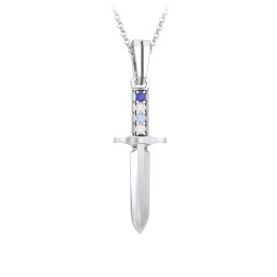 Men's Engravable Dagger Necklace with Gemstones in 925 Sterling Silver with Blue Sapphire, Cubic Zirconia, and Blue Topaz