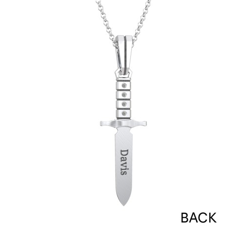 Men's Engravable Dagger Necklace with Gemstones – Sterling Silver with Blue Sapphire, Cubic Zirconia, and Blue Topaz