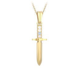Men's Engravable Dagger Necklace with Gemstones in 10K Solid Yellow Gold with Diamond, Blue Topaz, and Cubic Zirconia