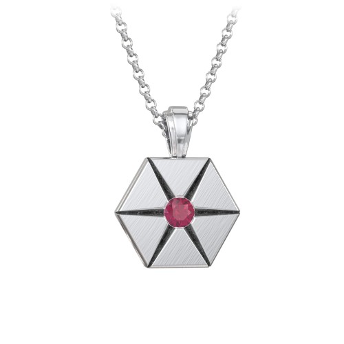 Men's Engravable Starburst Hexagon Necklace with Gemstone – Sterling Silver with Ruby