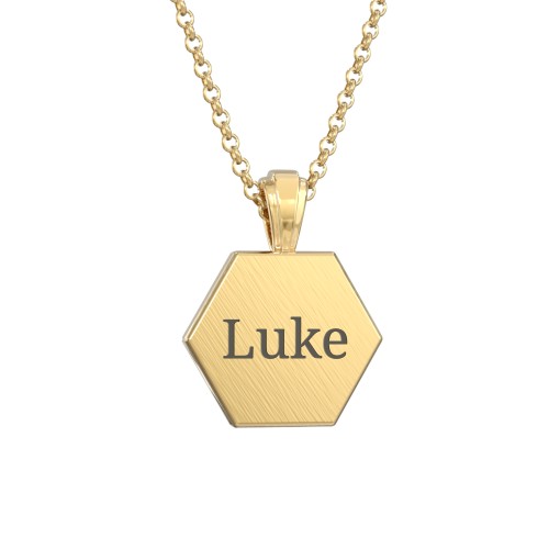 Men's Engravable Starburst Hexagon Necklace with Gemstone – 10K Yellow Gold with Diamond